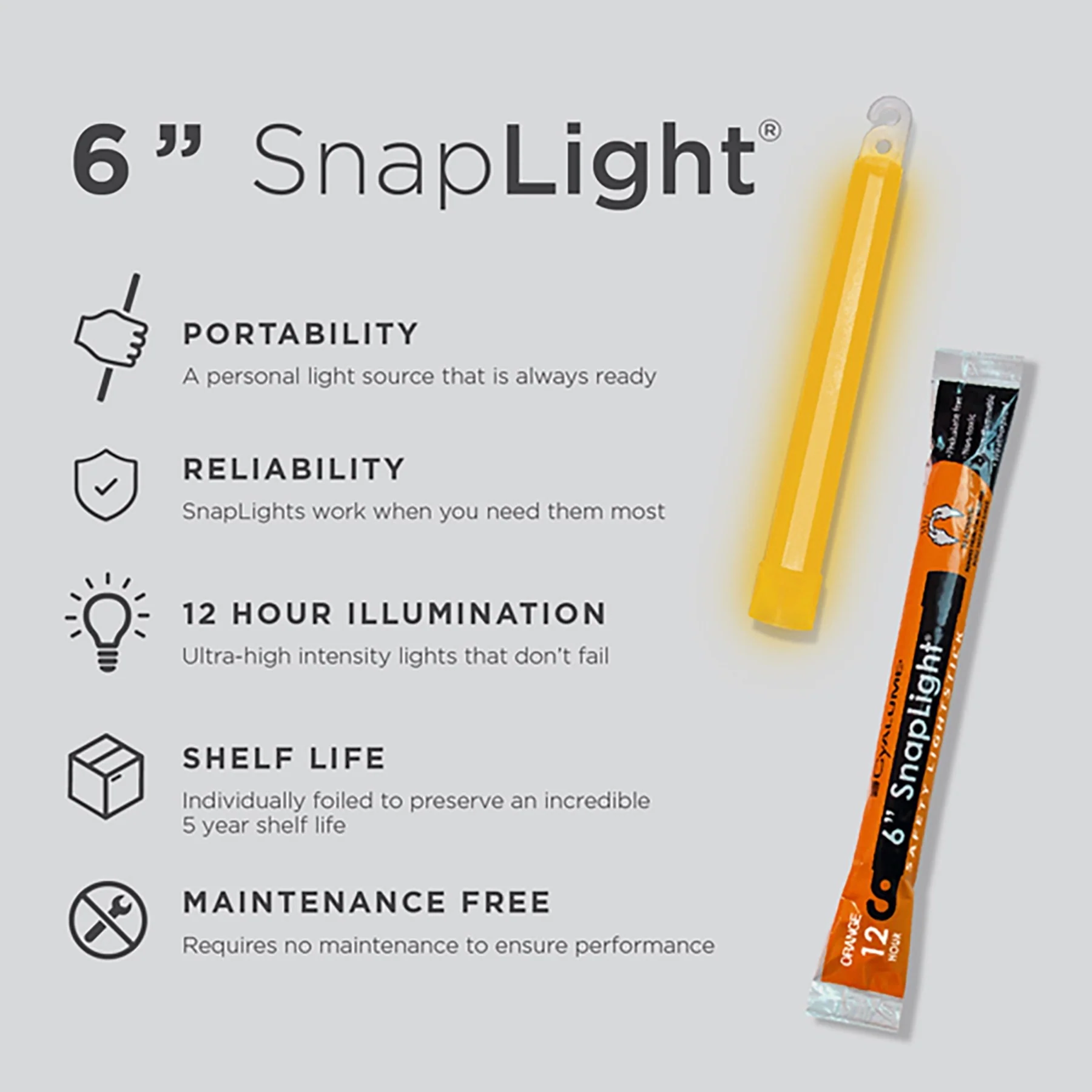12 Hour 6” SnapLight (15cm) Orange lightstick (Cyalume® Branded) - Image 4