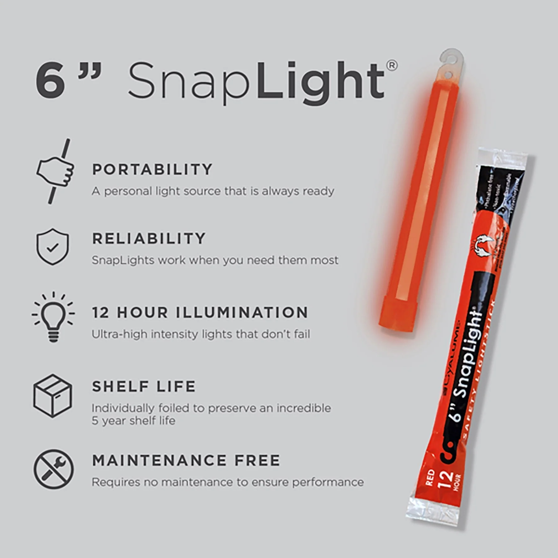 12 Hour 6” SnapLight (15cm) Red lightstick (Cyalume® Branded) - Image 3