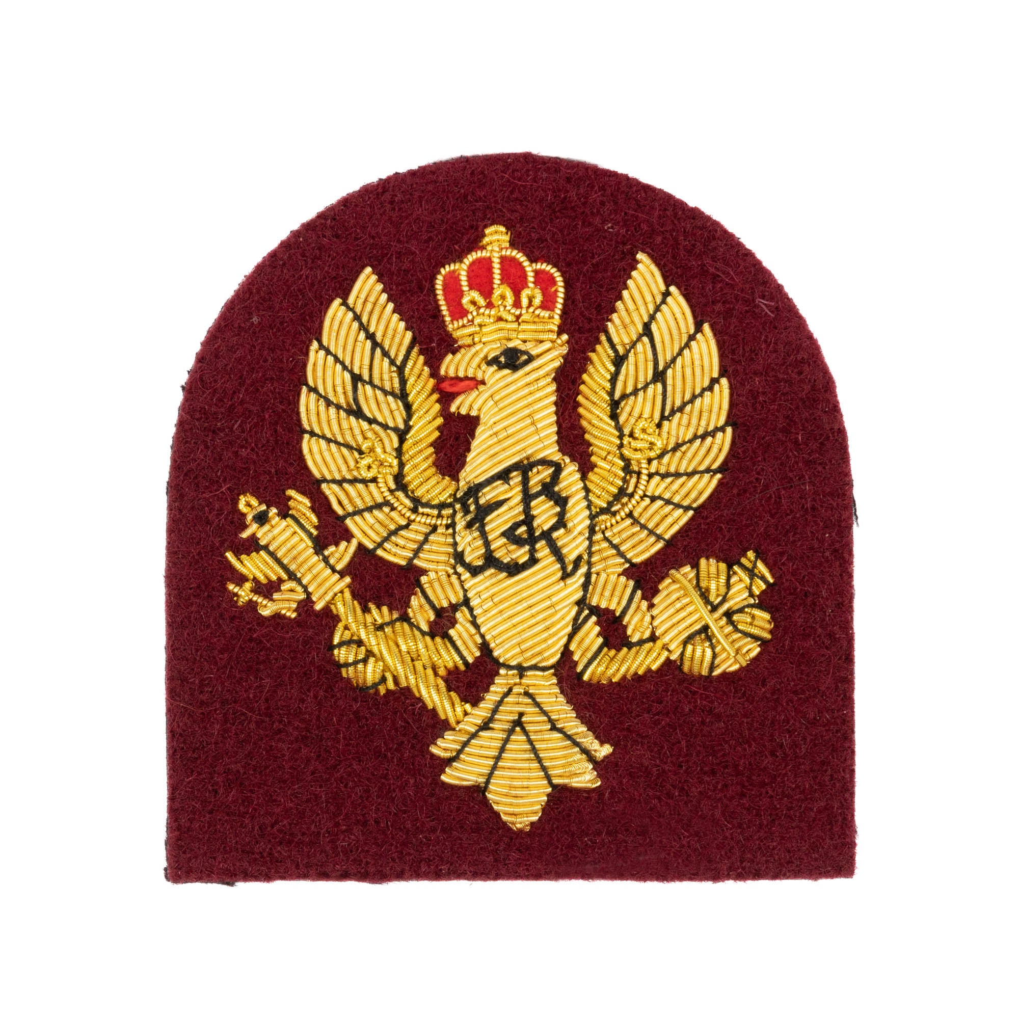Beret Badge - KRH - Officers Arched B/W on Crimson Backing