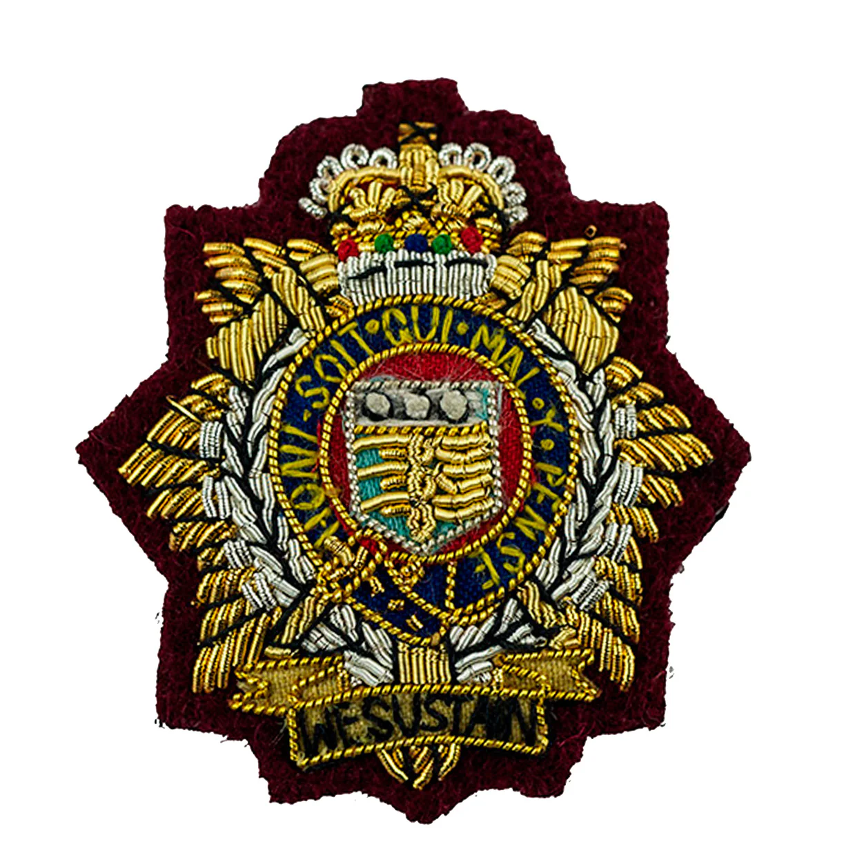 Beret Badge - RLC - B/W on Maroon Backing