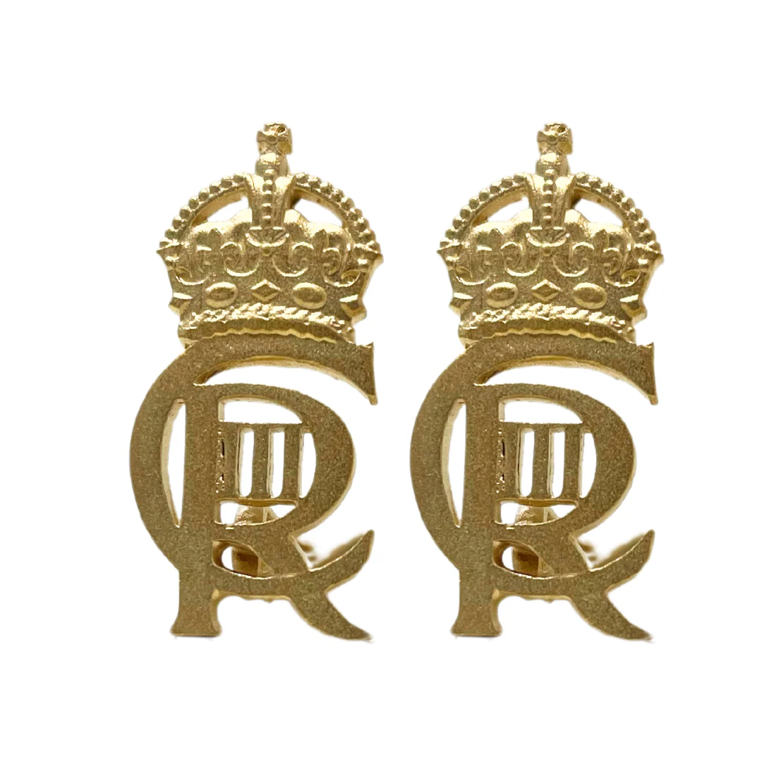 CIIIR - Large Gold Royal Cypher & Crown - Wires - Pair