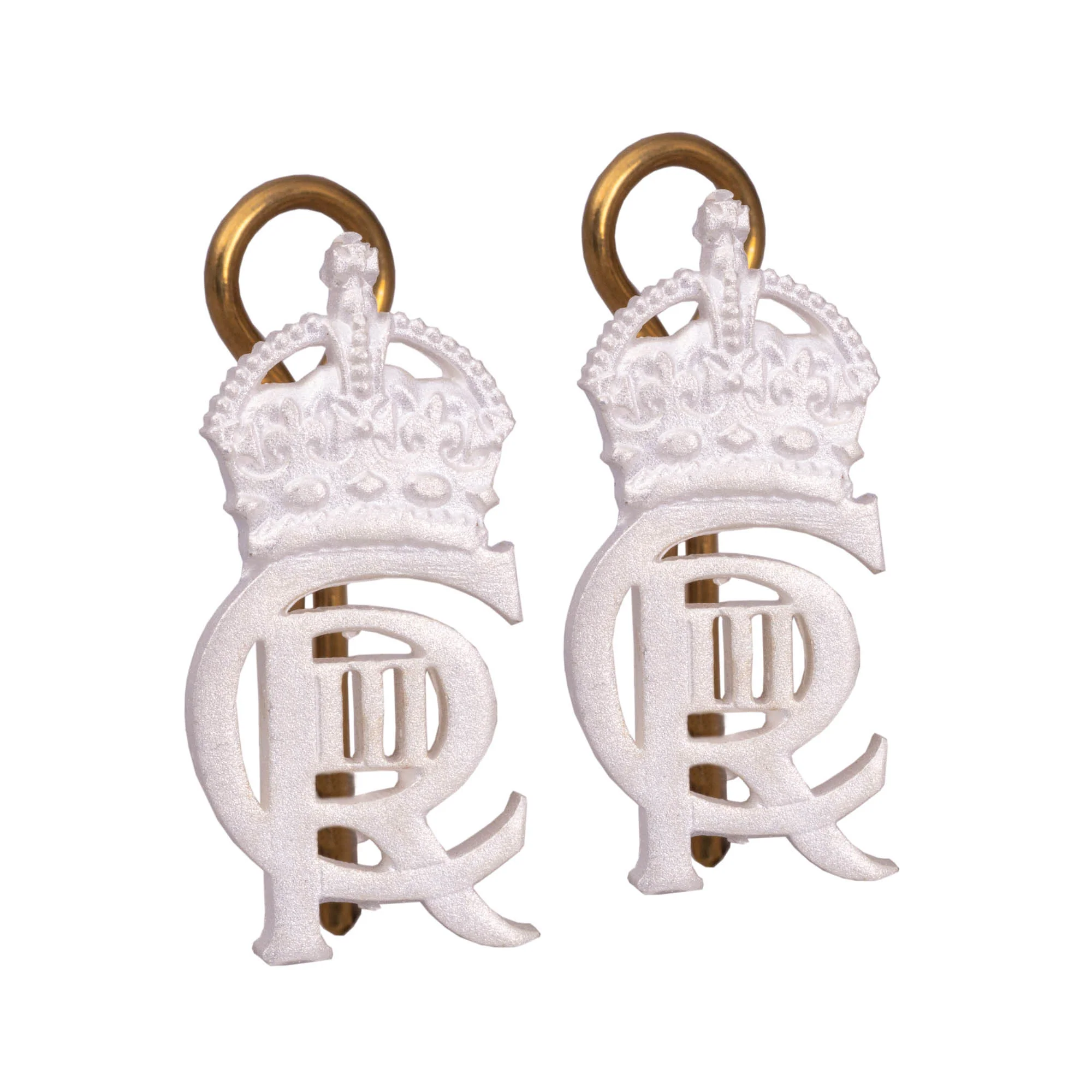 CIIIR- Small Silver Royal Cypher & Crown - Shank & Pin - Pair