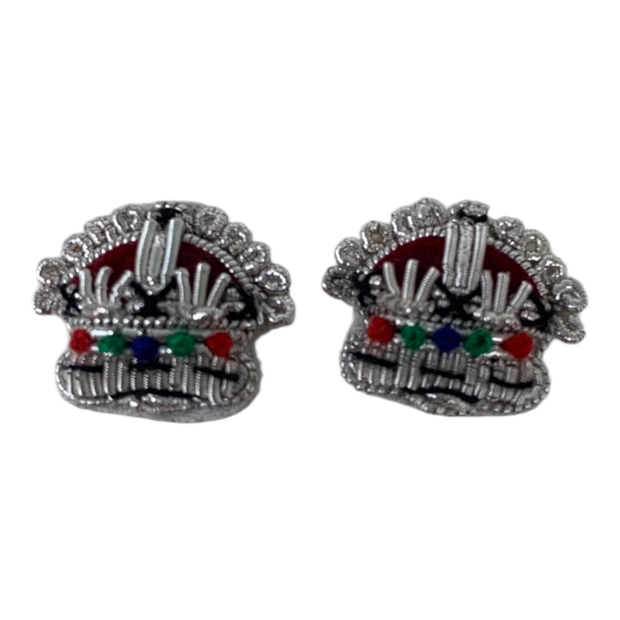 Embroidered Rank Crowns - Silver - 3/8 inch - Tudor - Pair