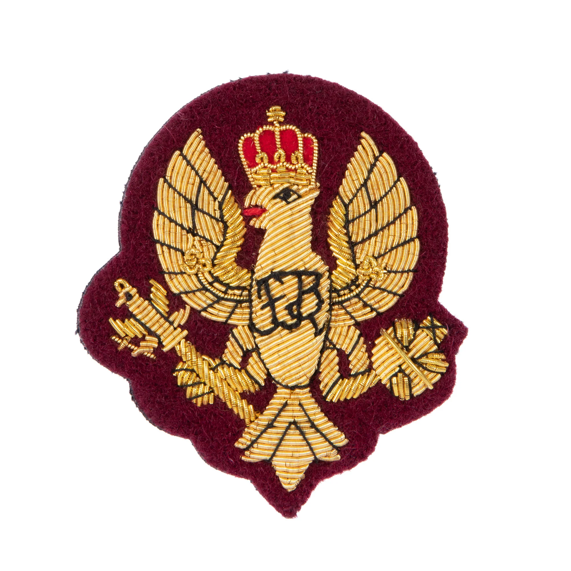 KRH - Officers Side Hat Badge - NCO - B/W on Crimson Backing