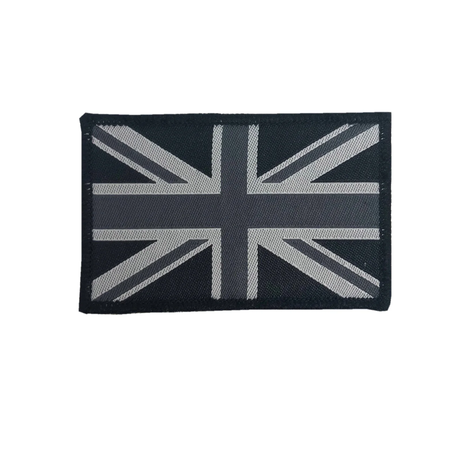 Large Union Jack GB Patch - Sew on Velcro - Black - 80 x 50mm - Pairs