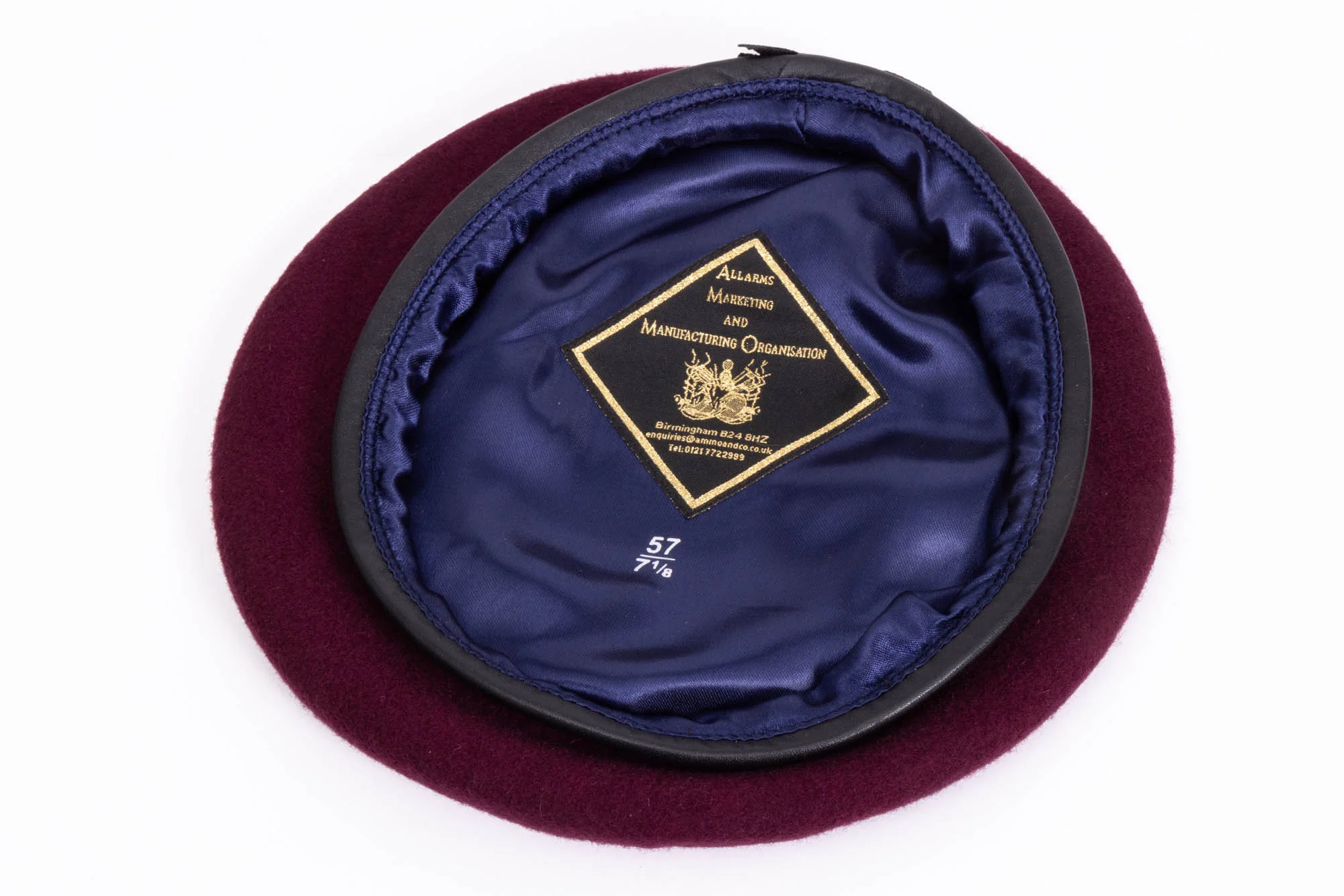 Beret Maroon - Blue Silk Lined - Small Crown - Image 4