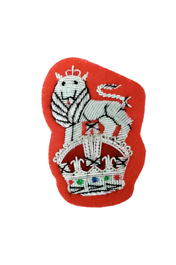 Mess Dress - Light Dragoons - Kings Cypher Badge - Silver on Scarlet - Tudor Crown