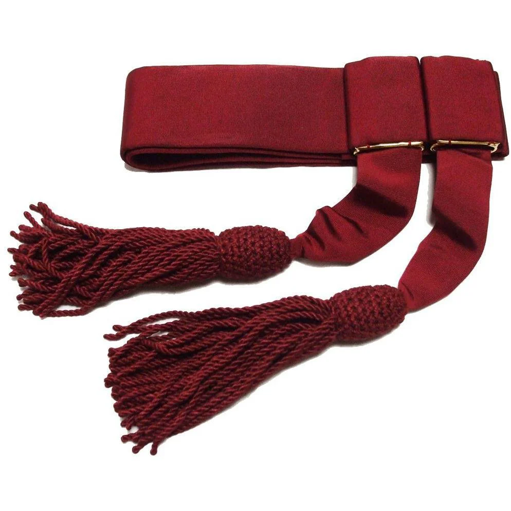 Officers' Crimson Silk Waist Sash - One Size Velcro Adjustment fits up to 45" Waist