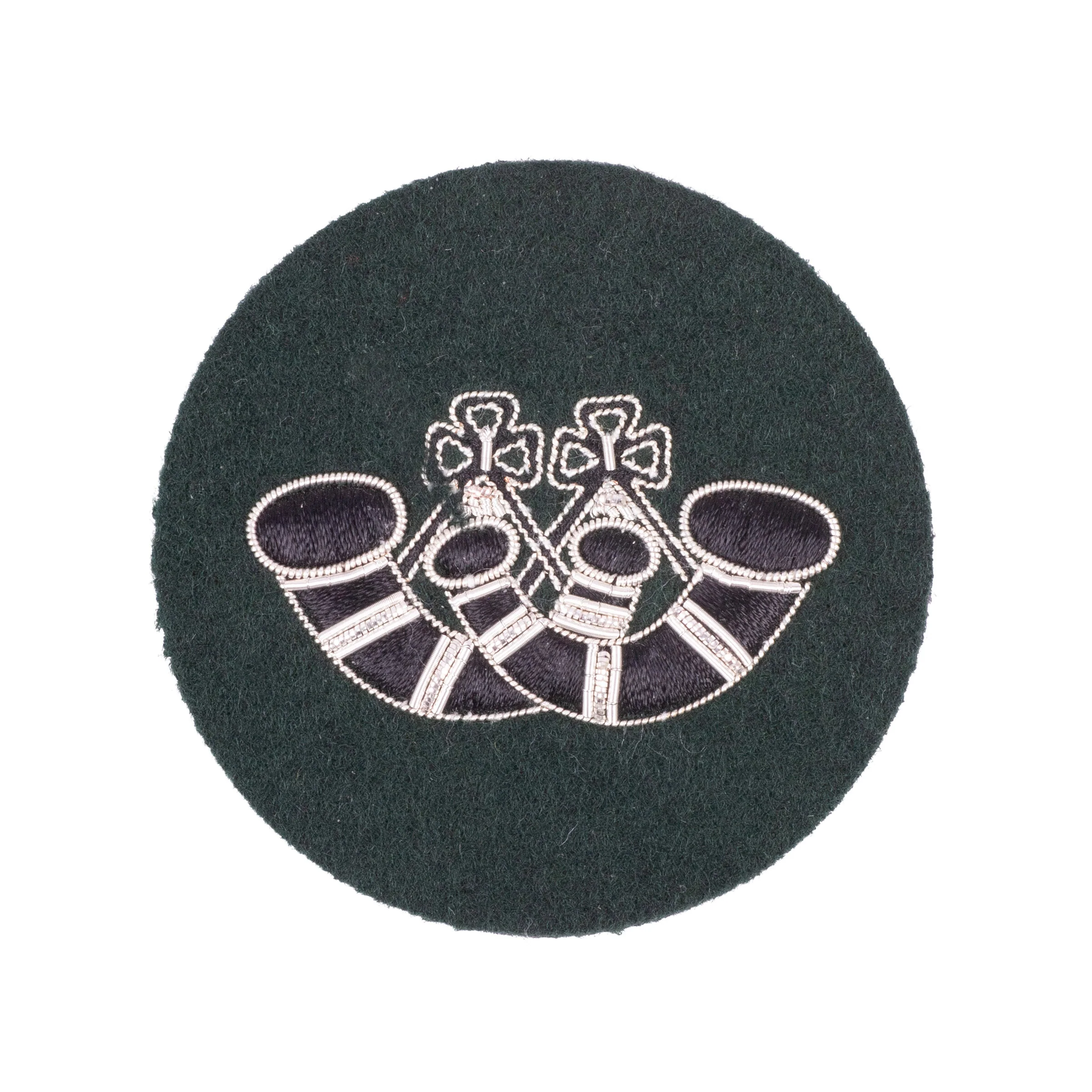 Rifles Mess Dress - Bugle Major Qualification Badge - Silver on Rifle Green