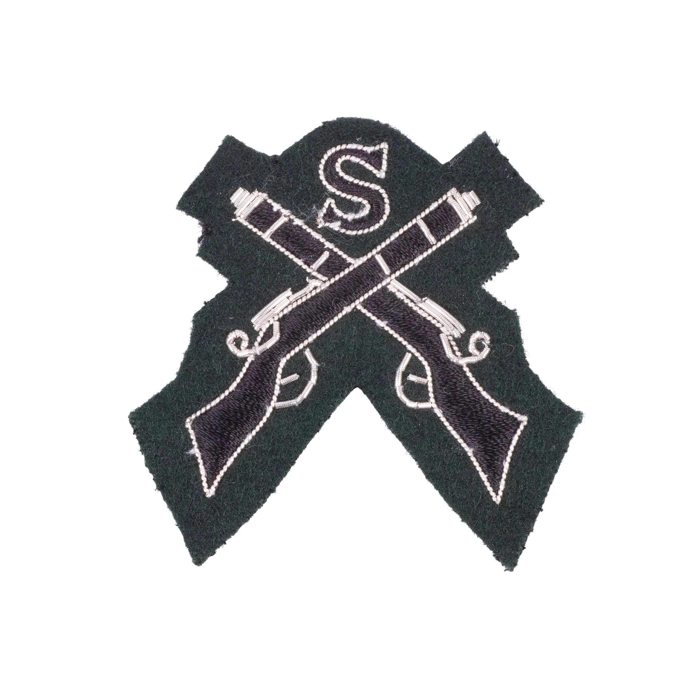 Rifles Mess Dress - Qualification Badge - Sniper (X Rifles & S) - Silver on Rifle Green