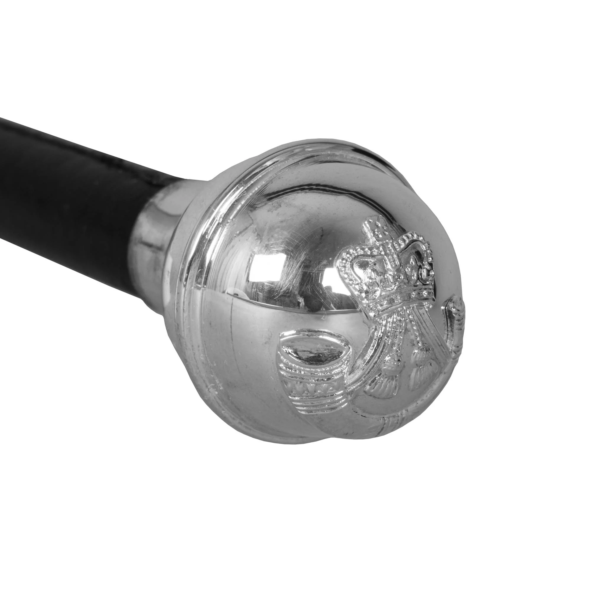 The Rifles - 27" Black Leather Cane - Silver Plate with Tudor Crown